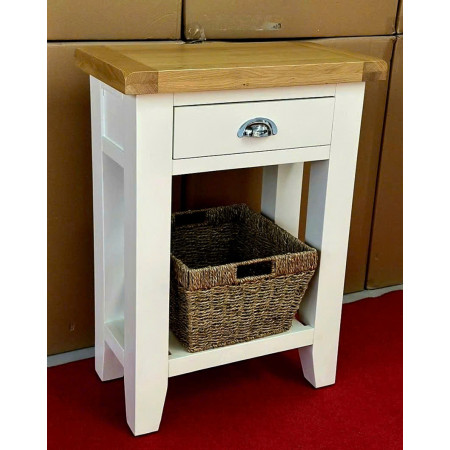 TT-TEL-WH : Tủ 1 Ngăn Kéo + Rổ Cói ( Trắng + Vàng Gỗ )